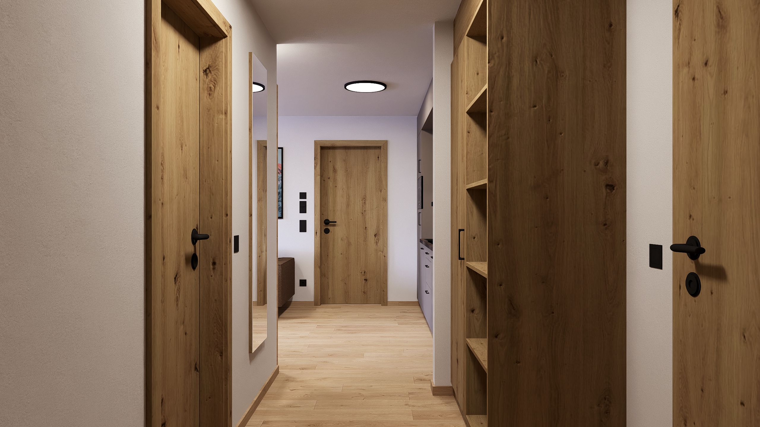 Heller Eingangsbereich einer Ferienwohnung mit Holzdetails